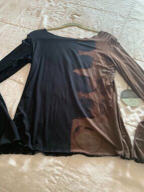 Very chic black/brown long-sleeve knit top - Size Large